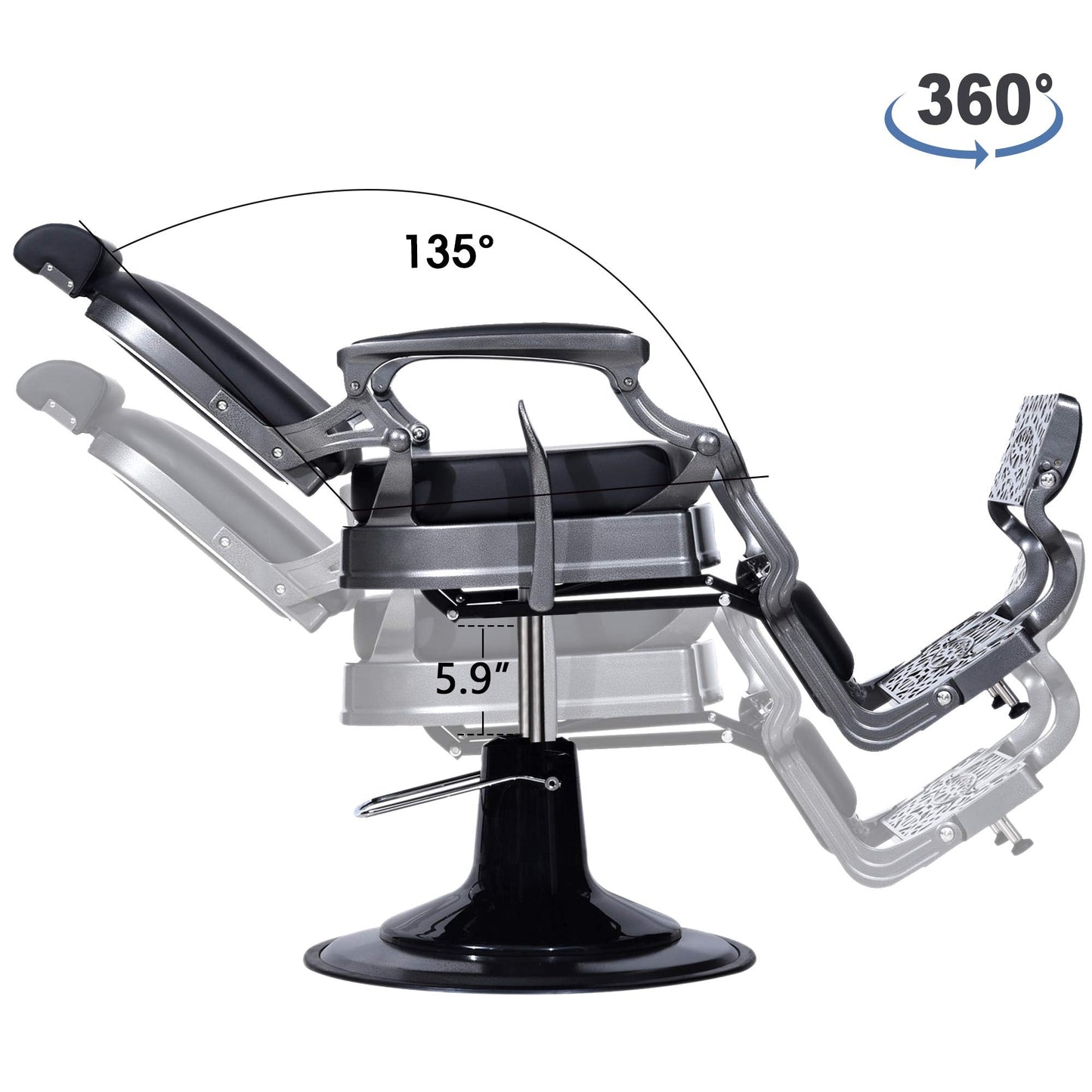 BarberPub Heavy Duty Vintage Barber Chair All Purpose Hydraulic Recline Salon Beauty Spa Equipment 3850 (Black)