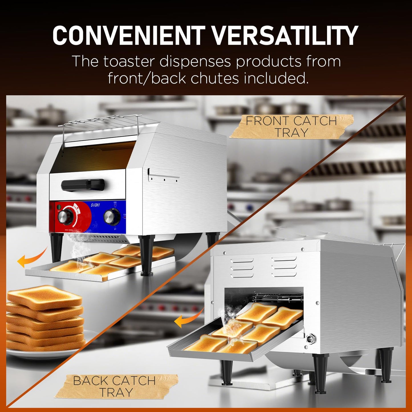 HTTSICHI Commercial Conveyor Toaster w/ 2 Slice Wide Slot, 300 Slice/hour Commercial Toaster w/ 10.1’’ Wide and 3‘’ Opening, Industrial Kitchen Cooking bagel w/Stainless Steel and Heavy Duty