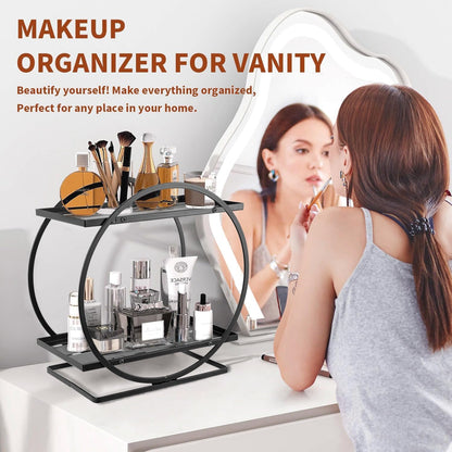 Bathroom Vanity Organizer, Black Perfume Organizer for Dresser, 2 Tier Cosmetic Display Tray for Bathroom Counter