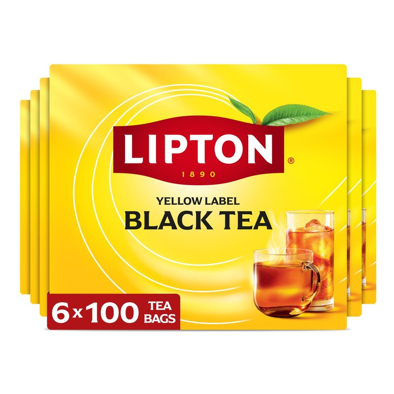 Lipton Black Tea Bags 600-Count Premium Breakfast Tea with High Caffeine for Hot or Iced Tea Beverages, 100% Rainforest Alliance Certified Bulk Tea, 6-Pack of 100 Bags Each