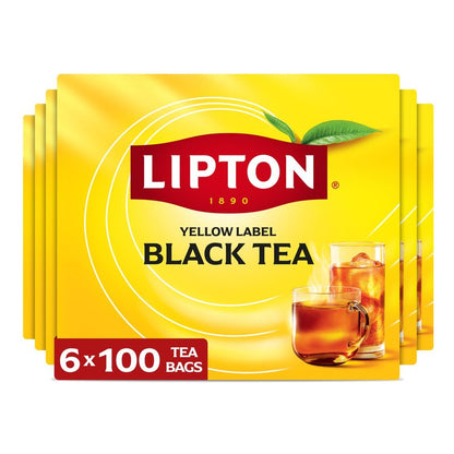 Lipton Black Tea Bags 600-Count Premium Breakfast Tea with High Caffeine for Hot or Iced Tea Beverages, 100% Rainforest Alliance Certified Bulk Tea, 6-Pack of 100 Bags Each