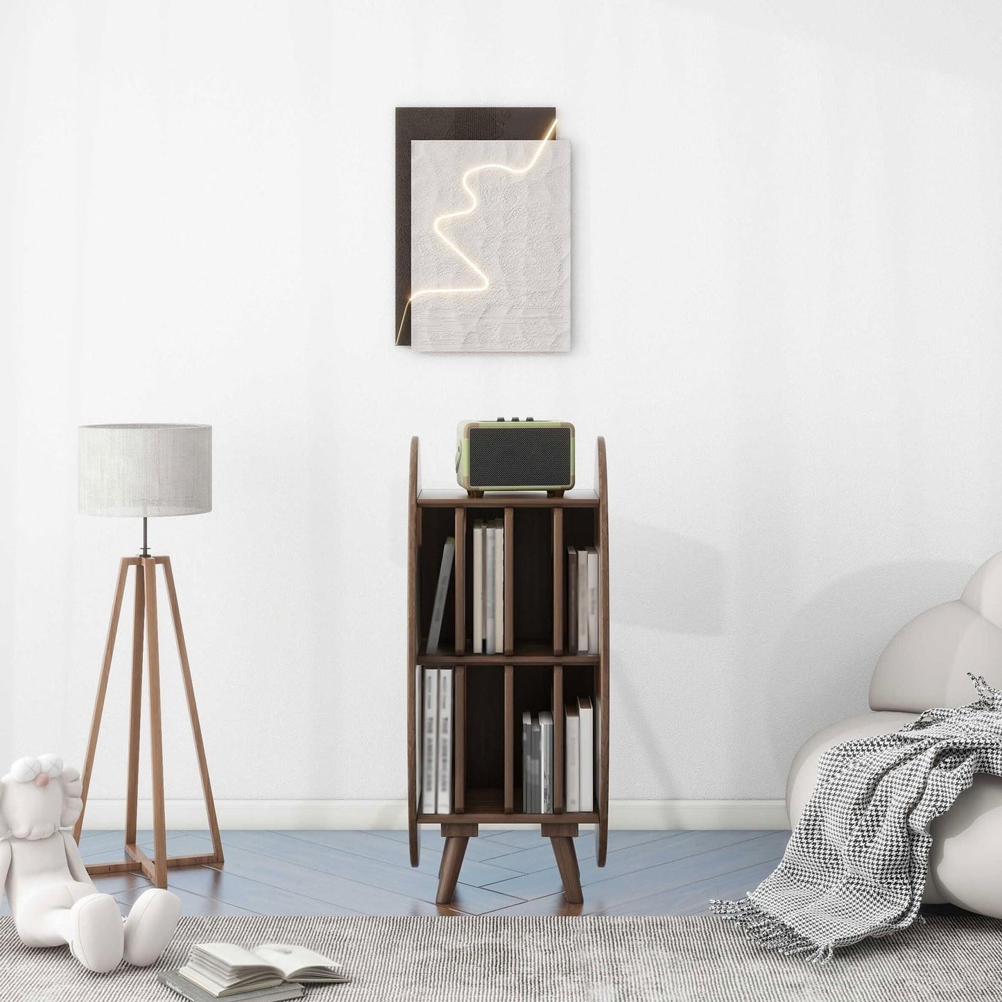 KHUTRW3D Record holder Modern Creativity Wooden Vinyl Record Storage Cabinet for Living Room Bedroom Lounge Vinyl stand(Walnut Colour)