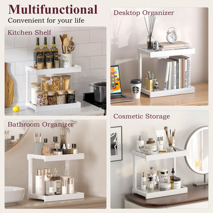 MARTY 2 Tier Spice Rack Organizer for Countertop, 15.8''L Coffee Station/Bathroom Organizer Countertop, Counter Shelf Desktop Storage Organizer for Kitchen, Bedroom, Office (Black)
