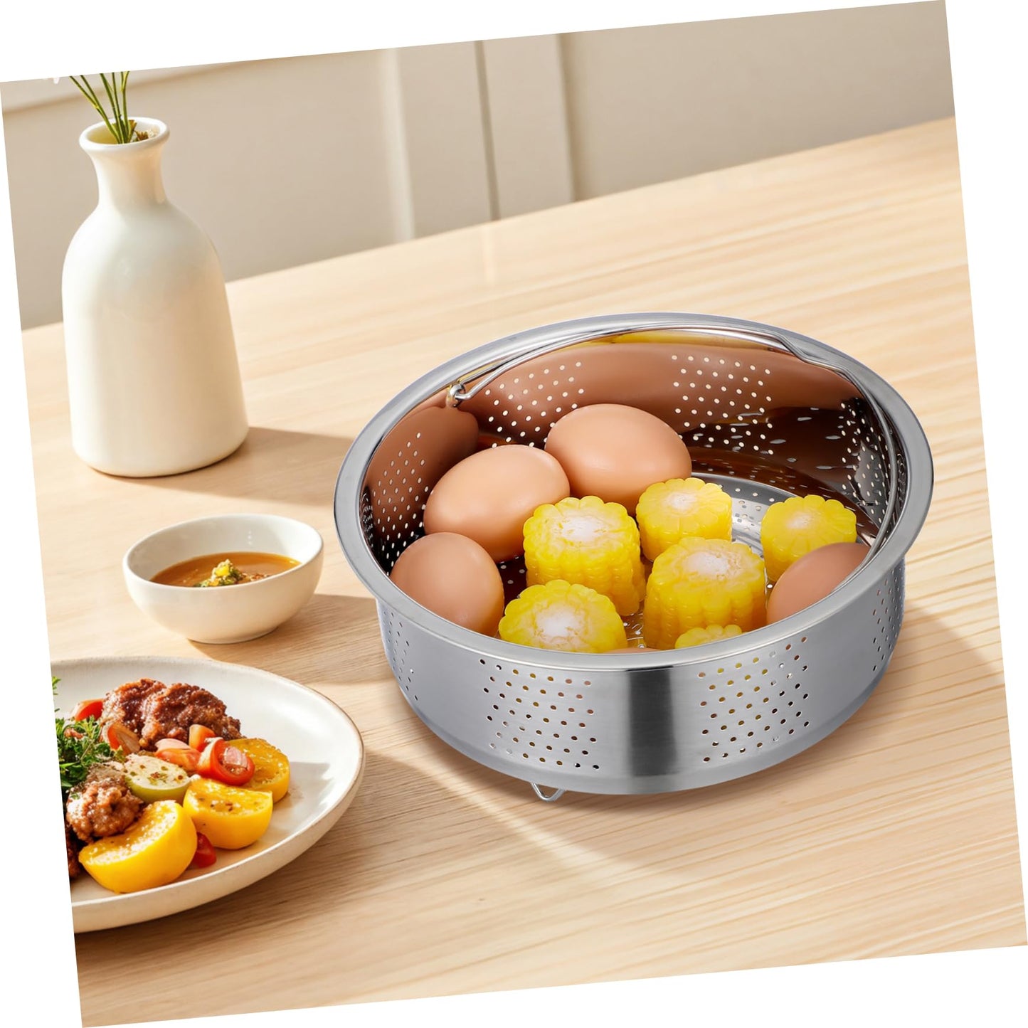 DOITOOL Stainless Steel Steamer Basket for Pot, 8.65inch/22cm Vegetable Steamer Basket Insert Steaming Rack with Handle, Vegetables Fruit Strainers and Colanders for Home Kitchen Cooking
