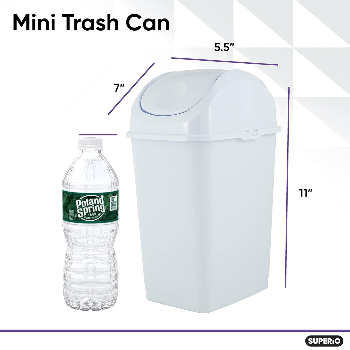 Superio Mini Desktop Trash Can, Portable Plastic Garbage Can for Countertop, Bathroom, Compact Waste Bin 5L