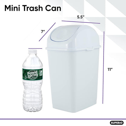 Superio Mini Desktop Trash Can, Portable Plastic Garbage Can for Countertop, Bathroom, Compact Waste Bin 5L