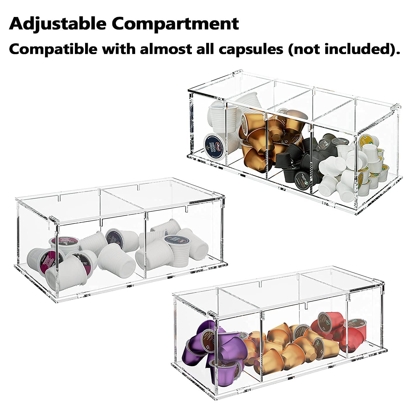 RR RAXMIN Coffee Capsule Holder Acrylic Box K Cup Holder Coffee Pod Storage Clear Acrylic 4 Compartment with Lid Organizer Coffee Bar Accessories