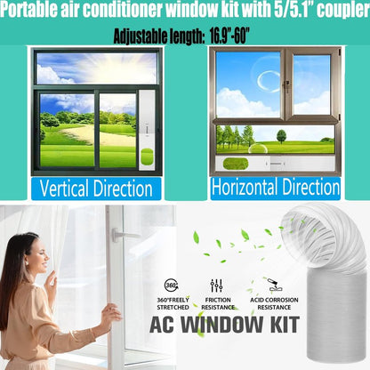 Nihoney Portable Air Conditioner Window Vent Kit with Exhaust Hose 5.1 Inch Diameter, Adjustable 59 Inch Length Exhaust Hose for AC Seal Plate with Universal for Sliding Window