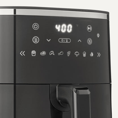 Amazon Basics 4.4-Quart Air Fryer with Easy View Window, 8 Preset Menus, 1400W, Black