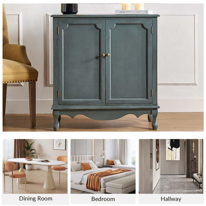 HULALA HOME Antique Accent Cabinet with 2 Doors, Buffet Cabinet with Storage, 2 Shelves Sideboard for Kitchen, Living Room, Blue