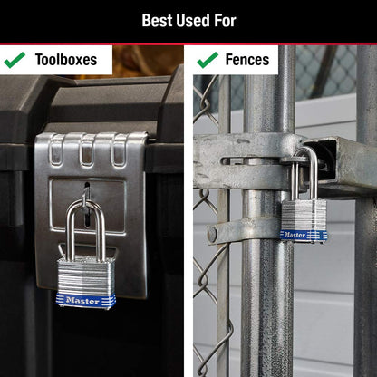 Master Lock Outdoor Padlocks, Lock Set with Keys, Keyed Alike Padlocks with Long Hardened Shackles That Resist Cutting for Gates, Sheds, Fences, 3 Pack, 3TRILF