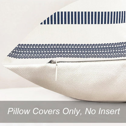 RYSMIYOU Decorative Throw Pillow Covers Set of 2 Blue Boho Striped Pillow Covers 18x18 Inch Throw Pillow Cover Linen Pillowcase Farmhouse Outdoor Pillow Covers for Couch Sofa Bed Living Room