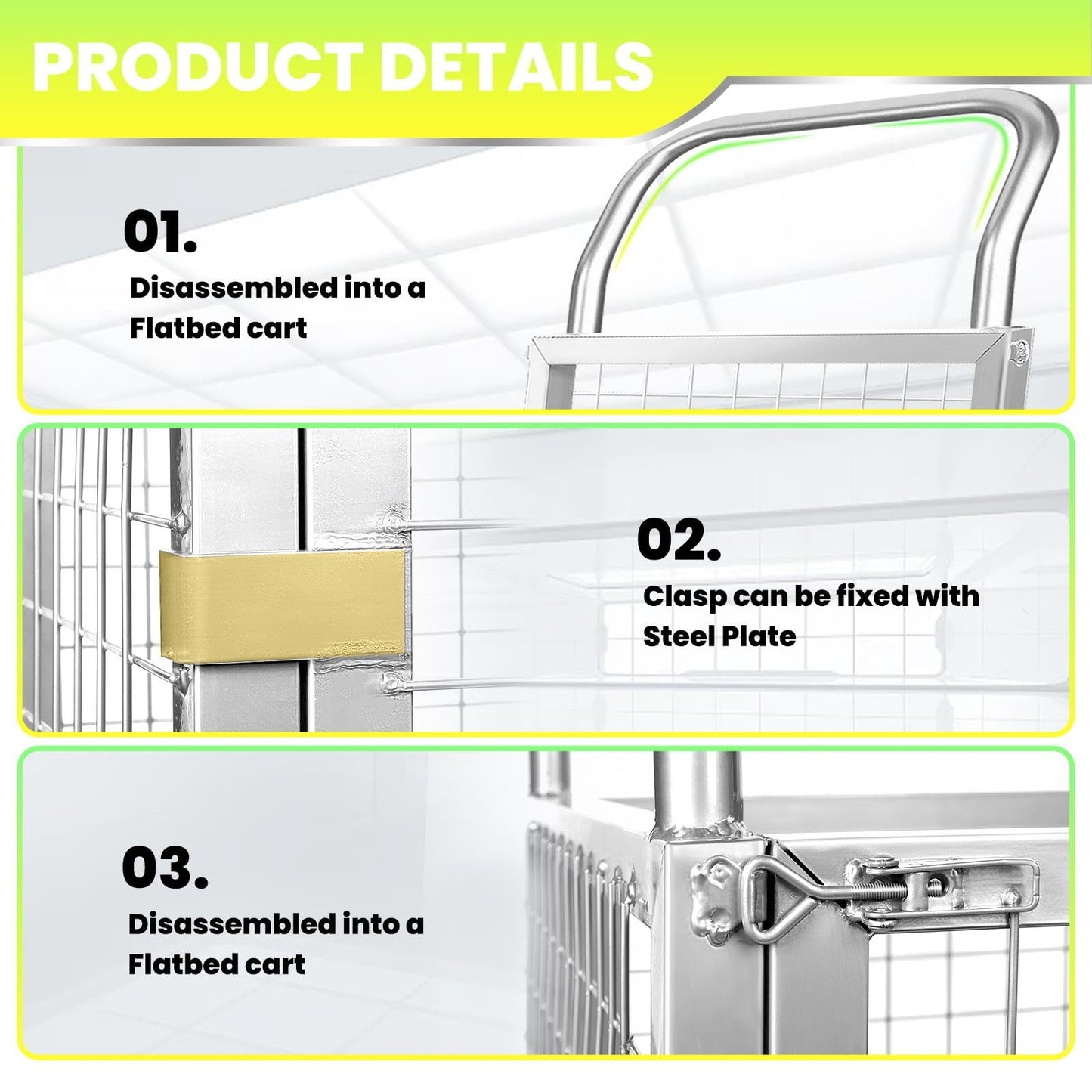 Heavy-Duty Platform Truck Cart with Cage, 2200LBS Capacity Reinforced Flatbed Truck for Warehouses. 4-in-1 Multifunctional Truck Cart with 360° Wheels, Versatile Platform Truck for Home & Business.