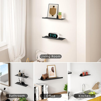 Skiennix Floating Wall Shelf - Modern Off-Center Metal Design for Decor | 12" Black Storage Solution