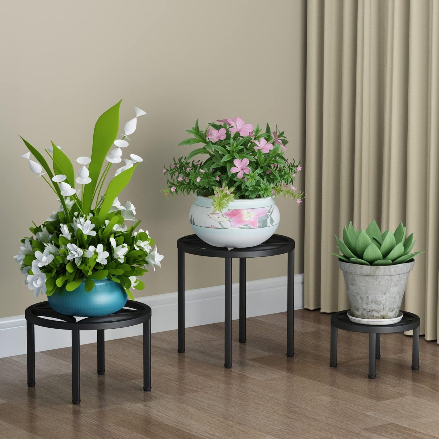 Zhongma Set 3 220 LBS of Fully Assembled Metal Plant Stand for Heavy Potted Plant for Home Indoor and Outdoor, Capacity