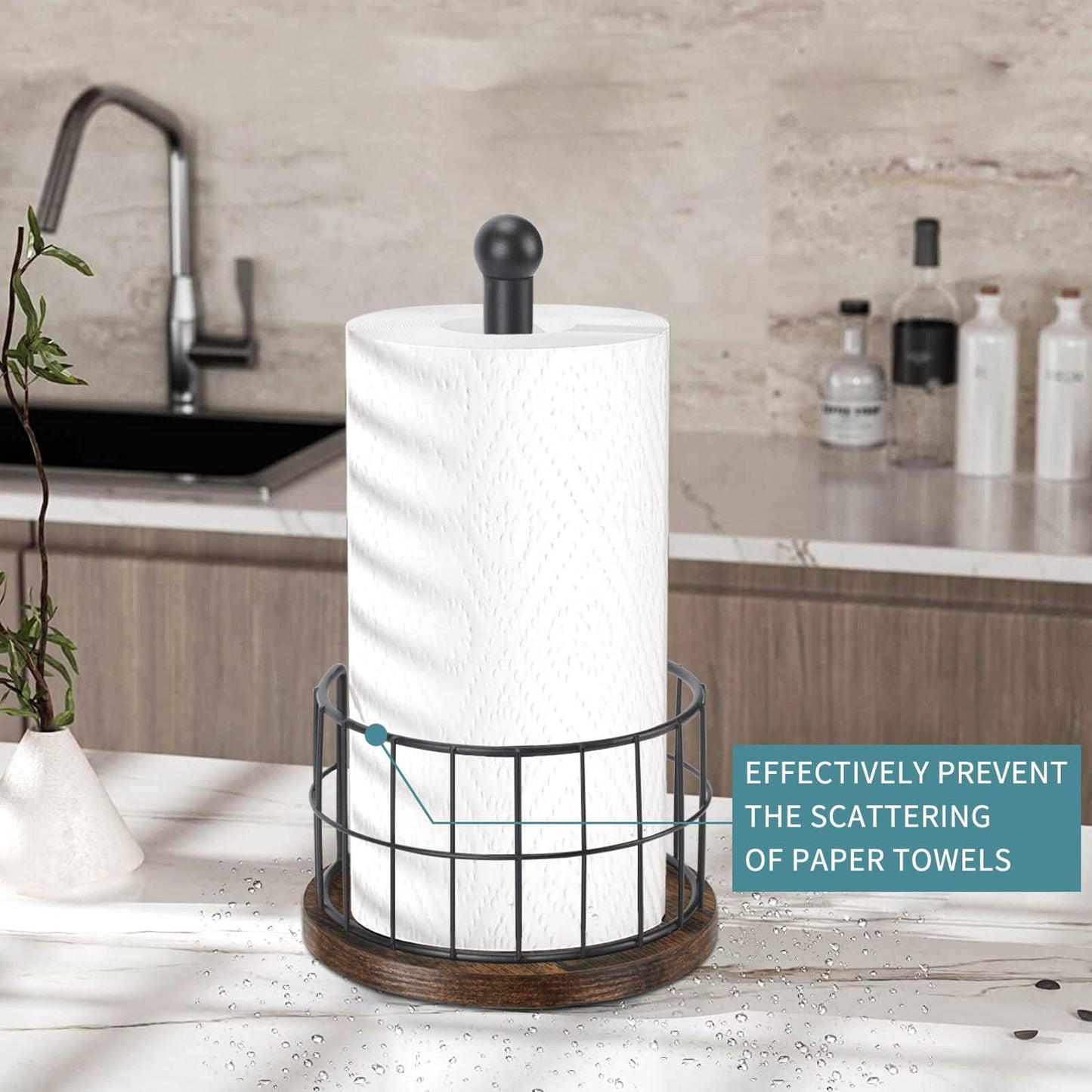 YINMIT Wood Paper Towel Holder Countertop, Farmhouse Paper Towel Holder with Heavy Duty Base, Wooden Paper Towel Holders, Paper Towel Holders for Kitchen, Fits Standard and Large Size Rolls