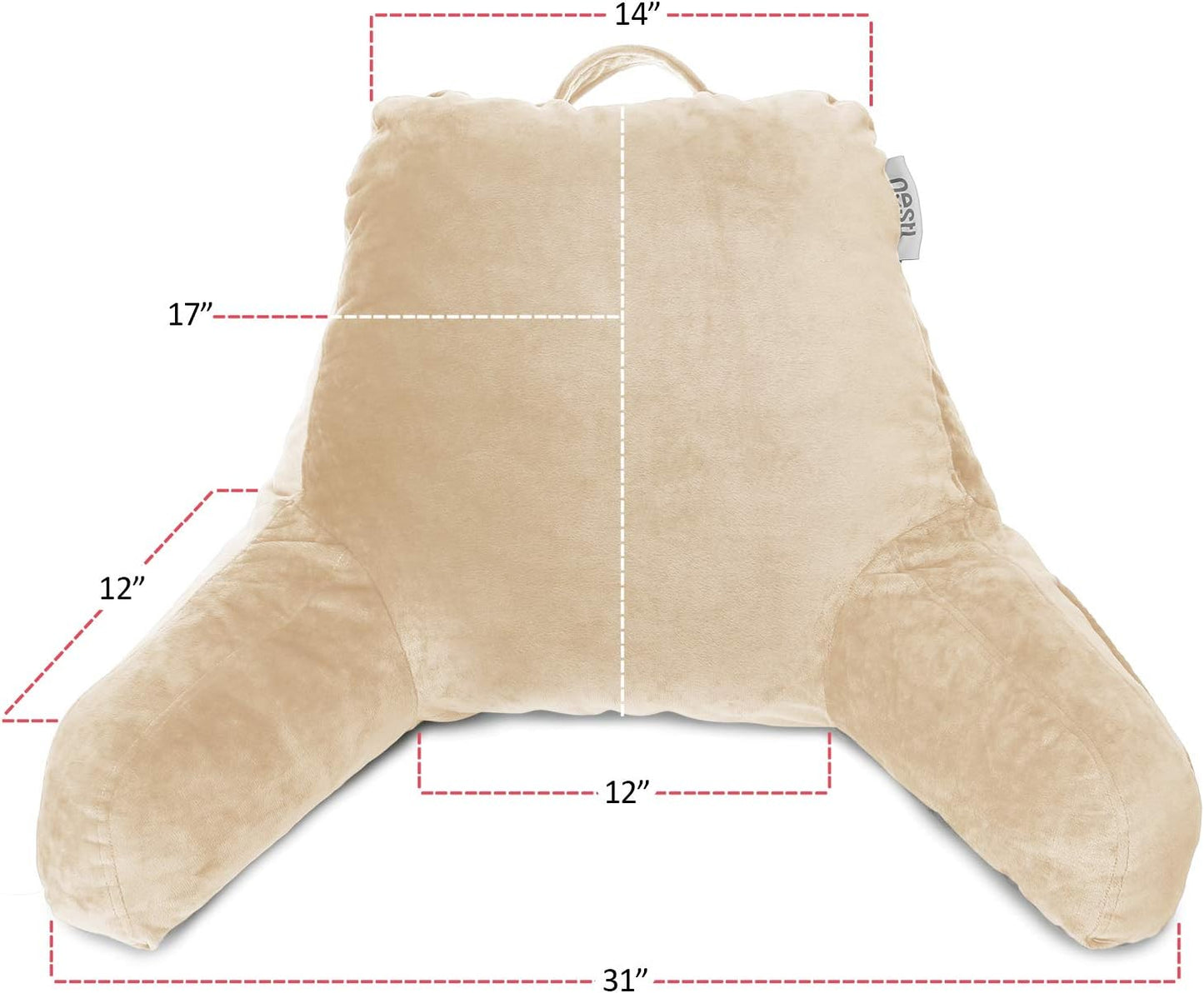 Nestl Reading Pillow with Shredded Memory Foam, Designed for Sitting Up in Bed and Couch, Back and Arms Adjustable
