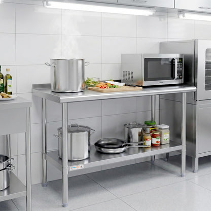 STABLEINK NSF Stainless Steel Table 60x24 Inches 5ft, Metal Prep & Work Table with Backsplash and Adjustable Undershelf, for Commercial Kitchen, Restaurant, Hotel, Laundry and Garage