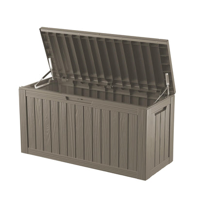Decksplore 80 Gallon Lockable Resin Deck Box, Waterproof Outdoor Storage Box for Patio Furniture, Garden Tools, Pool Accessories, UV-Resistant Outside Delivery Box, Grey