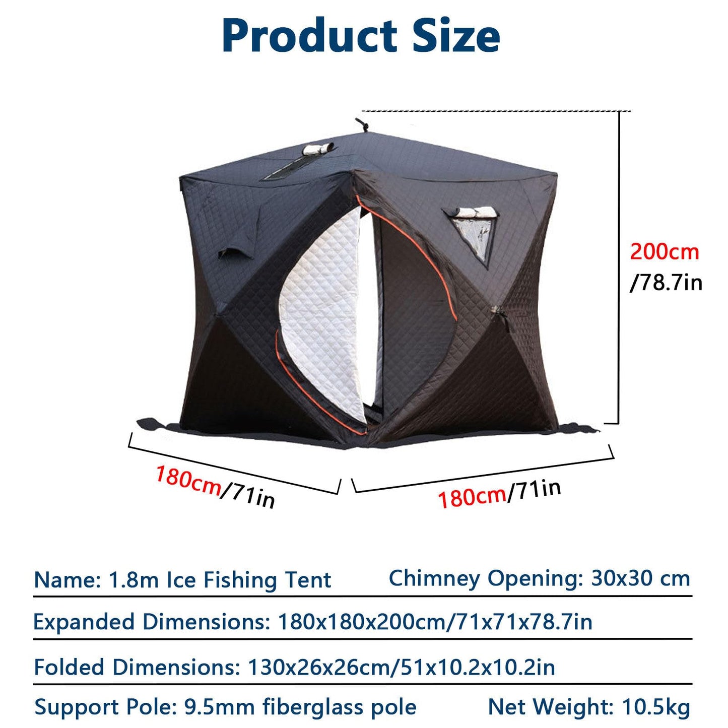 WACLMOTAKE Outdoor Sauna Tent Pro, Portable 4 Person Ice Fishing Tent 3-Layer Insulated Ice Fishing Shelter with 210D Oxford Fabric, All-Weather, Insulated, Solid, Panoramic View ice-Fishing-1.8m