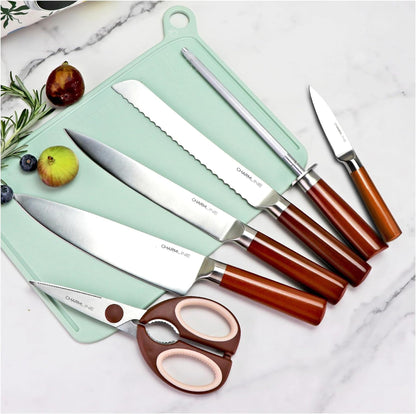 Charmline Smart Cutting Board and Knife Set with Holder, Double Cleaning and Drying Function, Space Saving Smart Home Gadgets, Keeping Kitchen Clean and Tidy, Brown