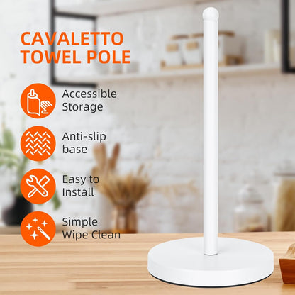 Heavy Duty Black Paper Towel Holder Countertop, Steady Weighted Towel Roll Stand Organizer for Kitchen Bathroom (A076)