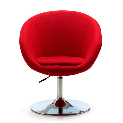 Manhattan Comfort Hopper Adjustable Swivel Accent Chair Set of 2 with 360° Turn, Upholstered Seat, Polished Chrome Base, Modern Bowl Design for Home Office and Living Room, Red Wool Blend