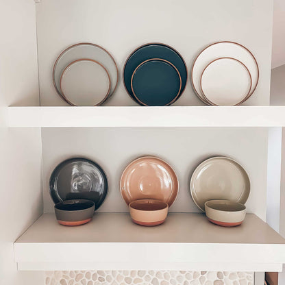 MORA Ceramic Flat Pasta Bowl Set of 4-35oz, Microwave Safe Plate with High Edge - Modern Porcelain Dinnerware for Kitchen and Eating, Large Wide Bowls/Plates for Serving Dinner, Salad, etc- Neutrals