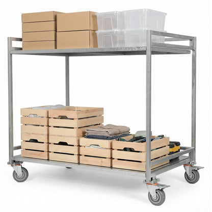 OssifragaBone 2 Shelf Rolling Cart Collapsible Steel Rolling Utility Cart with Wheels 660lbs Capacity with Handle for Warehouse/Garage/Cleaning/Manufacturing