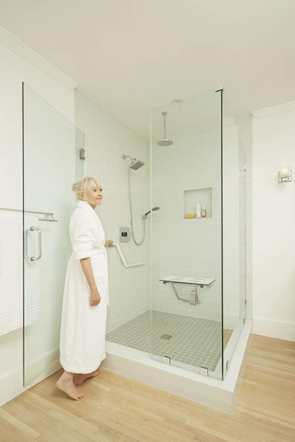 Seachrome Lift-Assist Shower Seat, Yoke-Style Bench, Wall Mount, 22" x 15", Solid White Phenolic