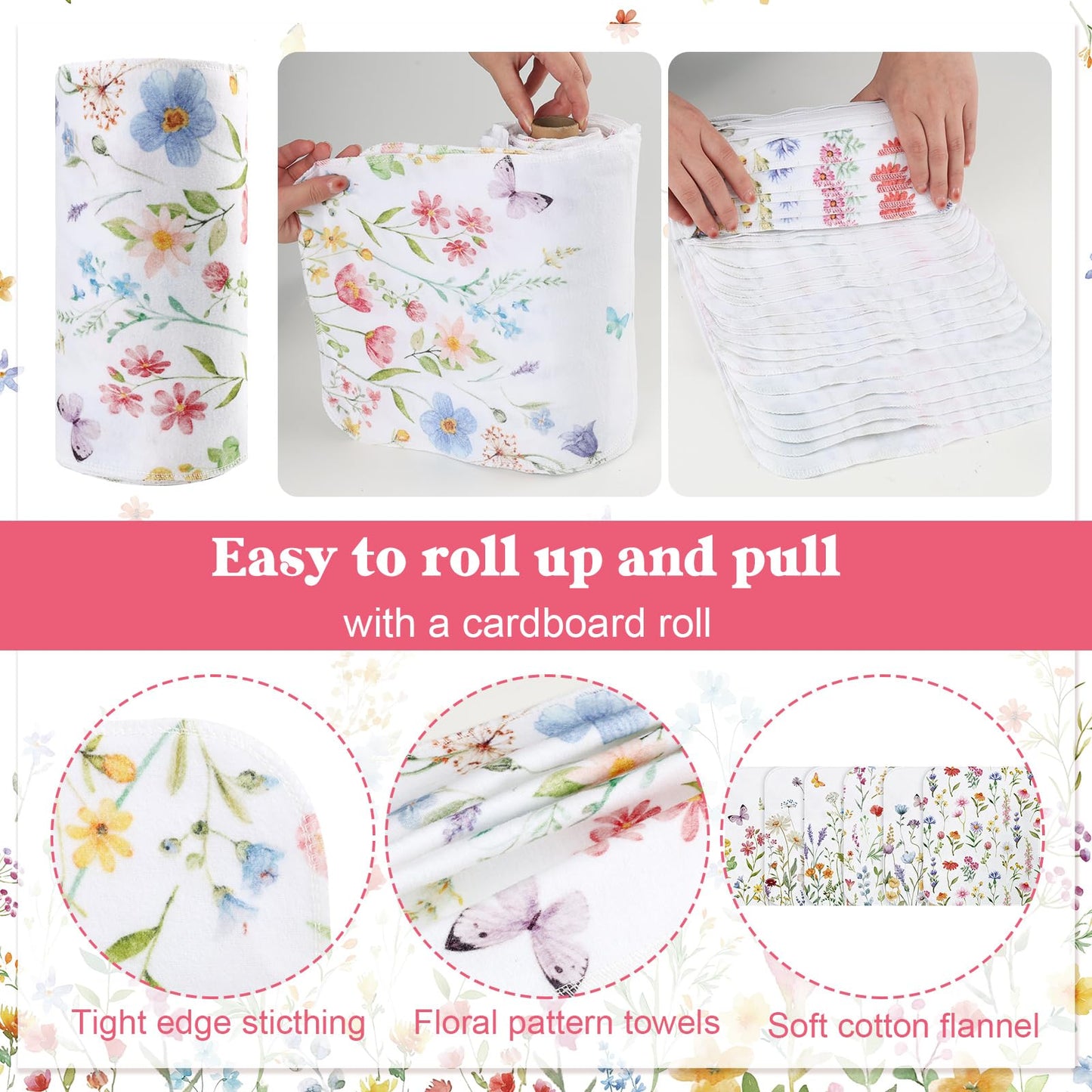 IANFEPH 36 Pcs Reusable Paper Towels Roll Paperless Cotton Cloth 9.8" X 11" Washable Kitchen Towel Absorbent Soft Flannel Reusable Hand Napkin for Home Bathroom Cleaning Household Dishcloth