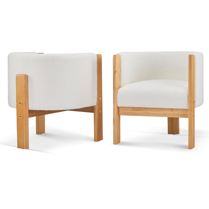 Christopher Knight Home Annie Modern Boucle Upholstered Dining Chairs Set of 2, Wooden Dining Room Armchair, Curved Backrest Kitchen Chairs, Living Room Accent Chair for Extra Seat, Natural + White