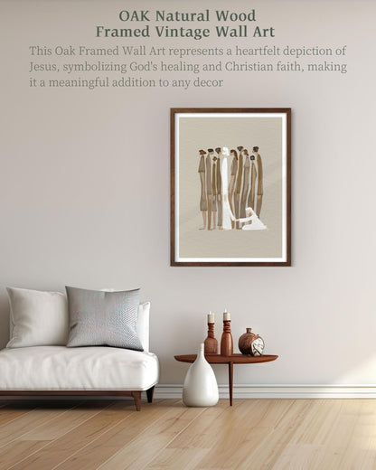 iHery Natural OAK Wood Jesus and Peter Walk on Water Framed Wall Art, 12x16 in Modern Sketch Bible Verses Canvas Art Decor, Beige Logs Boho Scripture 1Pack for Living Room Bedroom