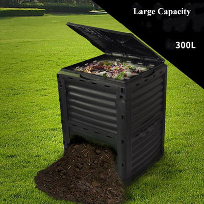 Kitchen Compost Bin, 300L(79 Gallons)Garden Composter Bin Made from Recycled Plastic, Large Compost Bin, Create Fertile Soil, Easy Assembly, Lightweight, Aerating Outdoor Compost Box ,Indoor Compost B