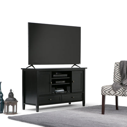 SIMPLIHOME Warm Shaker TV Stand - 47 inch Wide Solid Wood Media Console in Black, Transitional Entertainment Center for TVs up to 50 Inches with 2 Cabinets, 2 Drawers, and Cord Management