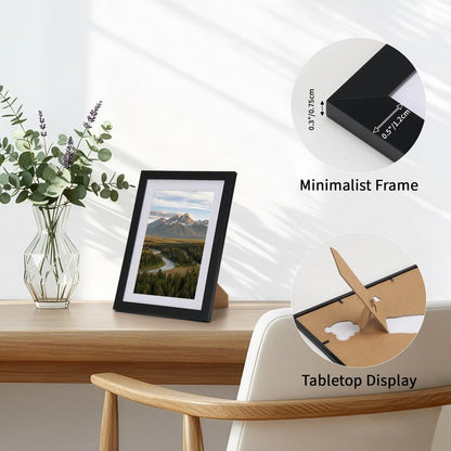 CRUGLA 5x7 Picture Frames Set of 11, Display Pictures 4x6 with Mat or 5 by 7 without Mat, Wall or Tabletop Display, Black