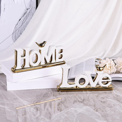 Love Sign, White & Gold Room Decor, Knick Knack Shelf, Gold Bird, Boho Bookshelf, Abstract Statue, For Living Room