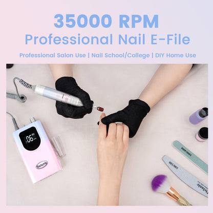 Delanie Professional Nail Drill High Torque 35000 RPM Rechargeable Portable Electric Nail File Filer for Acrylic Gel with Cuticle Bits, Salon Manicure Tool, Purple