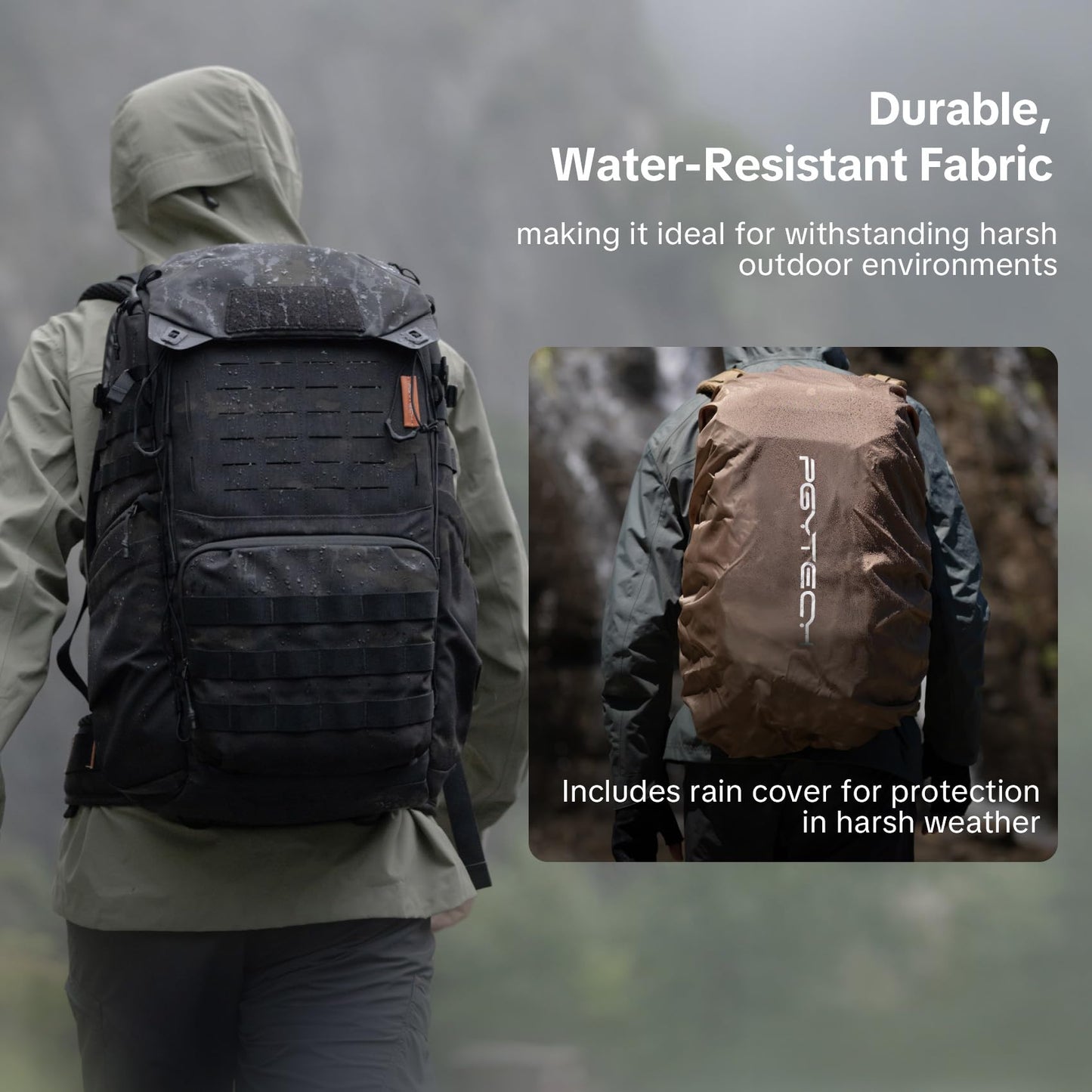PGYTECH OneMo TAC 35L Tactical Camera Backpack, Waterproof DSLR/SLR/Mirrorless Photography Camera Bag with 15.6" Laptop Sleeve, Tripod Holder & Rain Cover (Dark Night Camo)