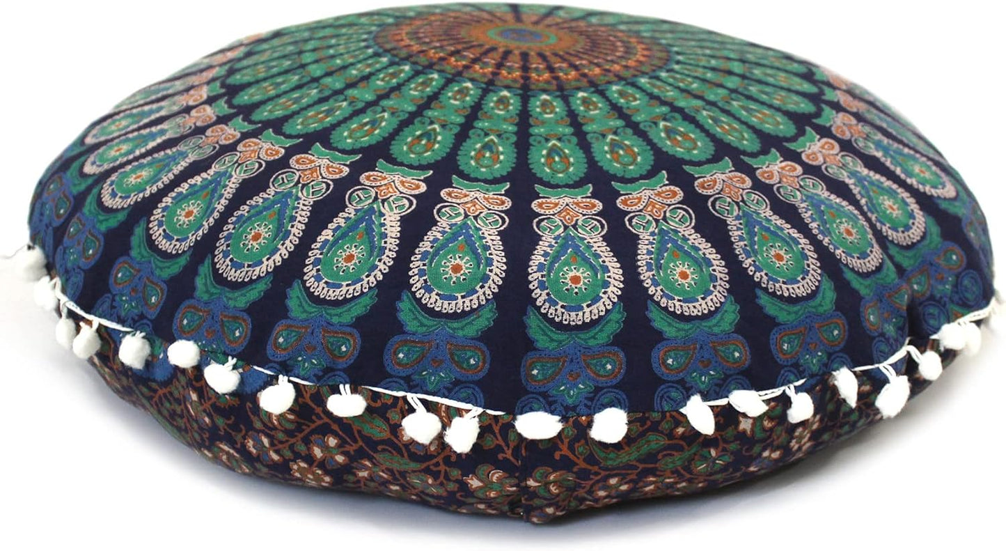 22 Inches Round Mandala Floor Pillow Cover Seating Cushion Throw Cover Hippie Decorative Bohemian Ottoman Pouf Cover