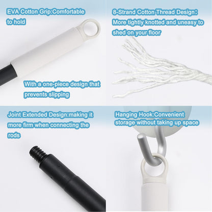 Indoor Mop for Floor Cleaning - Cotton Mops for Floor Cleaning, Regular Mop for Floors, 49-inch Simple Mops for Cleaning Living Rooms, Bathrooms, and Kitchens. (White&Blue)