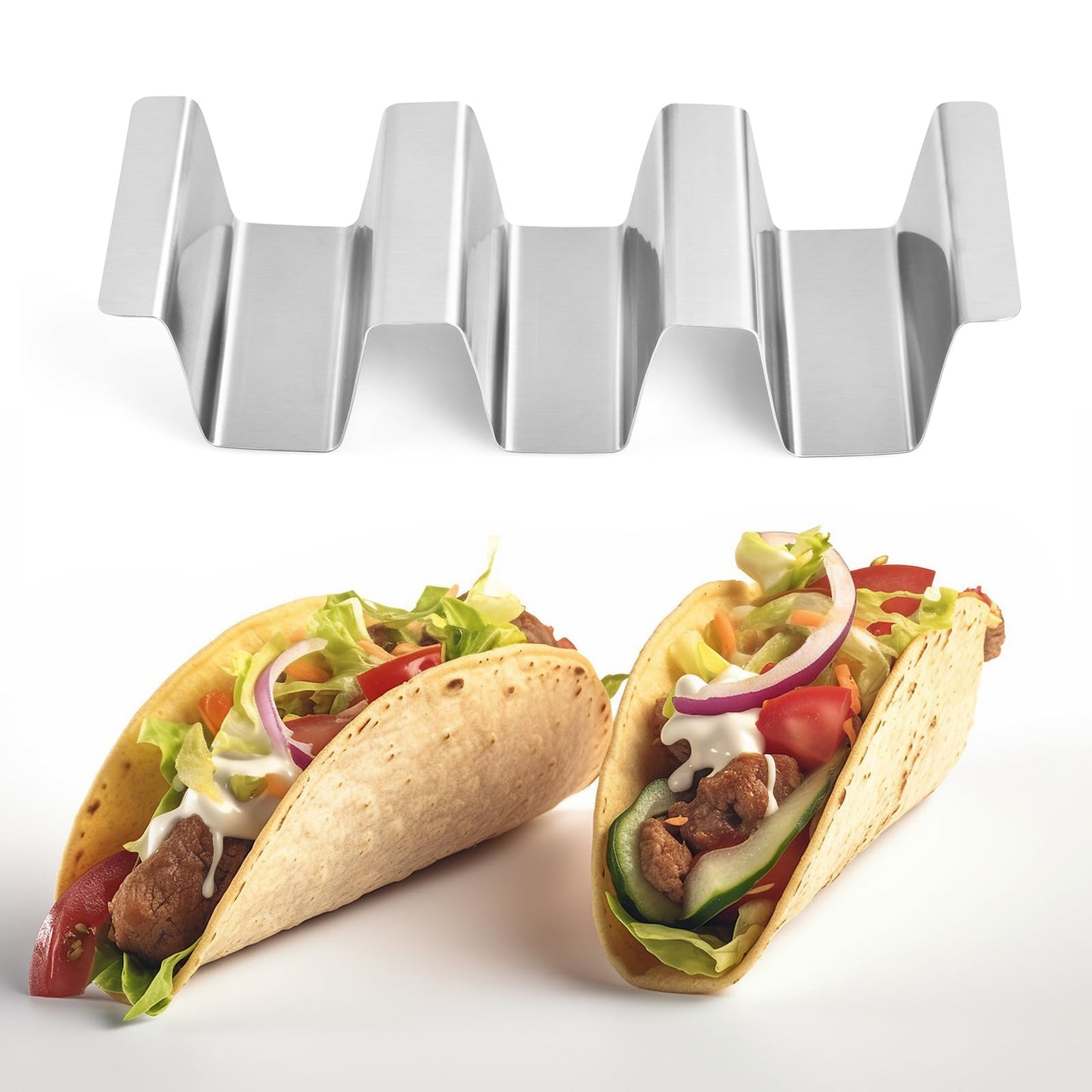 ARTTHOME. Stainless Taco Holders Set of 4 Stand Holders for 3 Tacos, Easy to Clean, Dishwasher Safe, Street Taco Ready