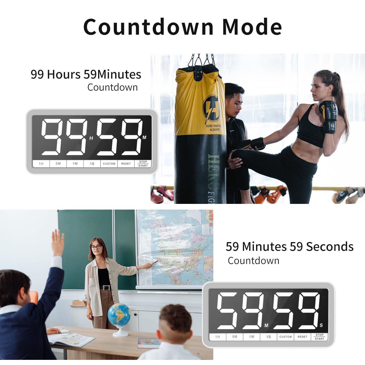 VOCOO Digital Kitchen Timer with 7.8” Extra Large Display, Magnetic, LED with 3 Brightness, 4 Alarms and 3 Volume Levels, Battery Countdown Count Up Timer for Cooking, Classroom, Home Gym (White)