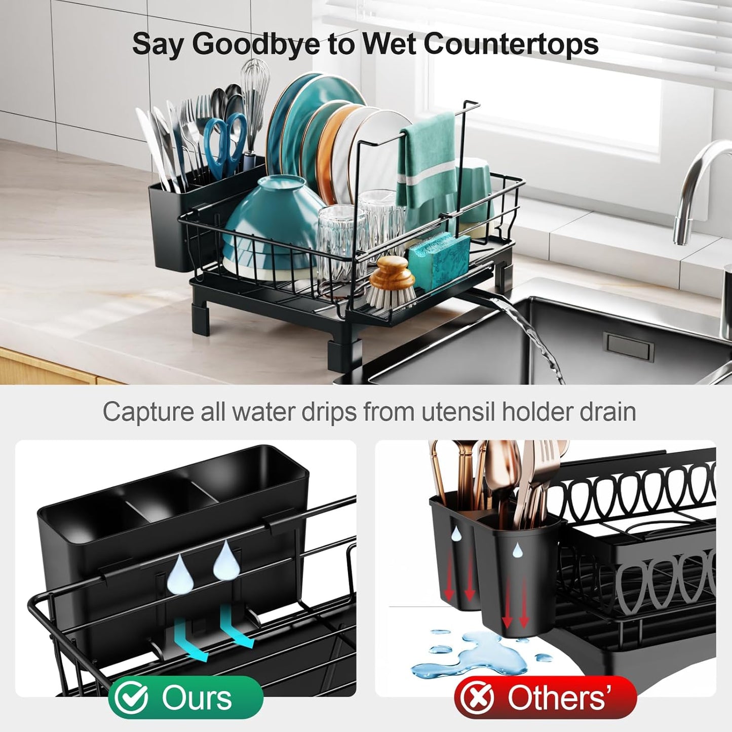 Counter GSlife Small Dish Drying Rack for Kitchen with Sponge Holder - Compact Dish Drainer for RV, Camper