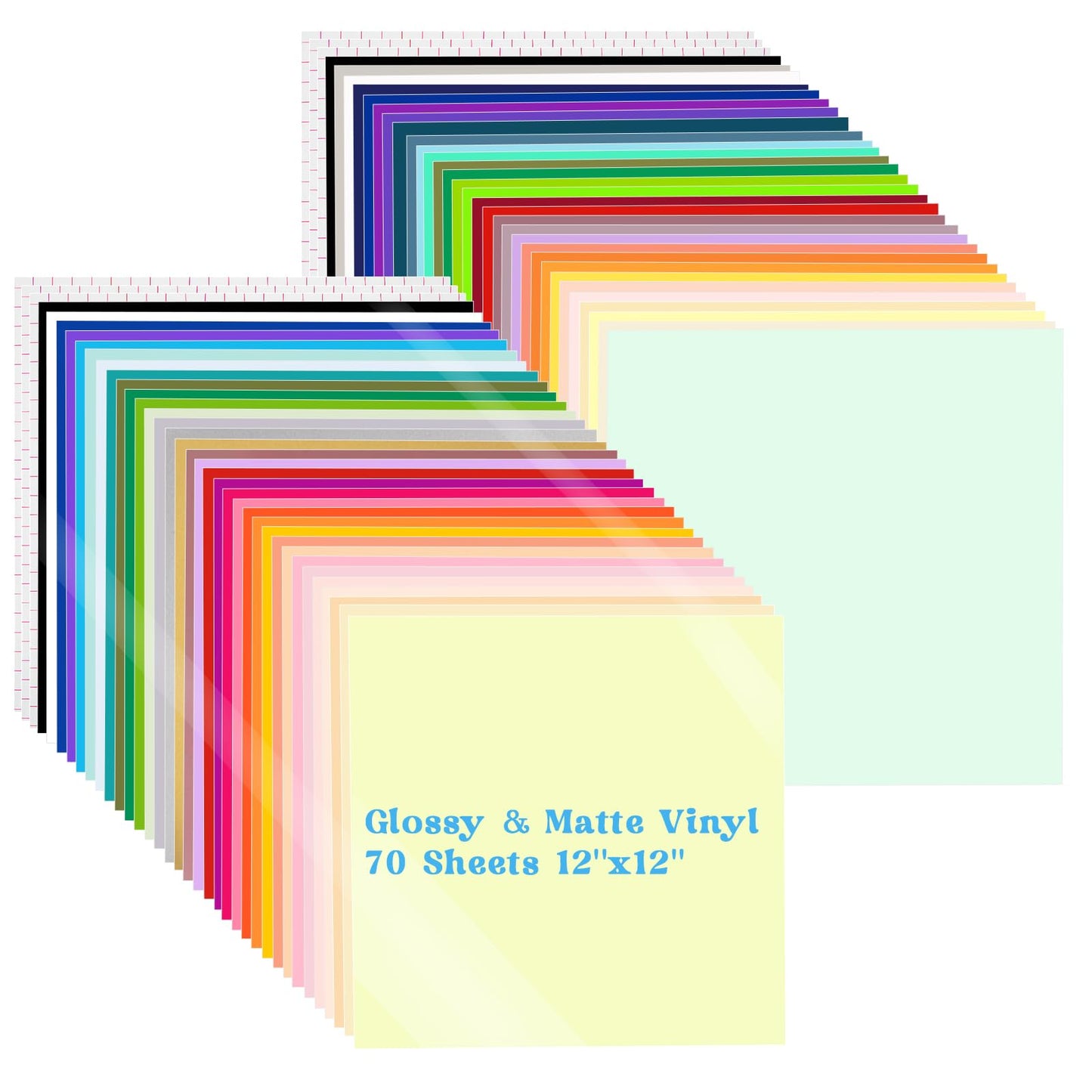 VINYL FROG Permanent Adhesive Vinyl Bundle 70 Pack Adhesive Vinyl Sheets 12''x12'' Permanent VinylPack for Cups DIY Craft Projects