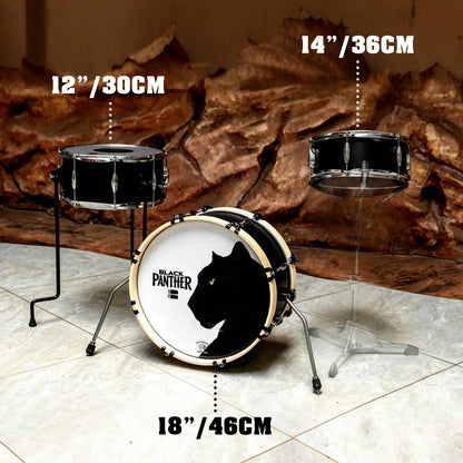 Beatello Black Jaguar 318 Series 3-Piece Drum Set, All-Metal Carbon Steel, 18" Bass Drum, 14" Tom, 12" Floor Tom/Snare, Pro Jazz, Studio & Live Kit