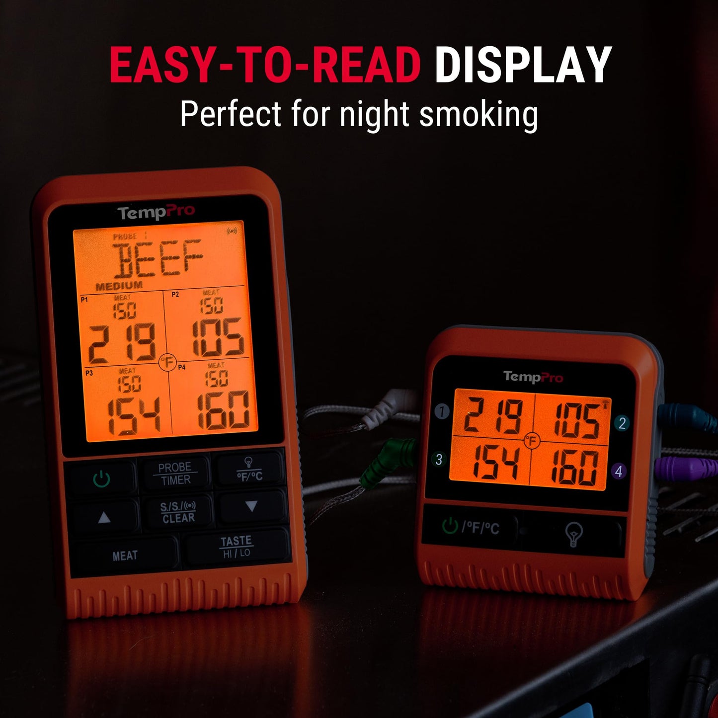 TempPro TP829 1000ft Wireless Meat Thermometer Digital for Grilling and Smoking, 4 Meat Probes Grill Thermometer for Outside Grill, BBQ Thermometer for Cooking Food Temperature (Previously ThermoPro)