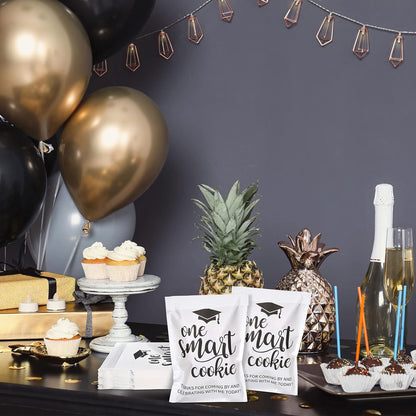 Whaline Graduation Candy Cookie Gift Bags - 100 Pack Self-Adhesive White Kraft Paper | Perfect for Party Decor