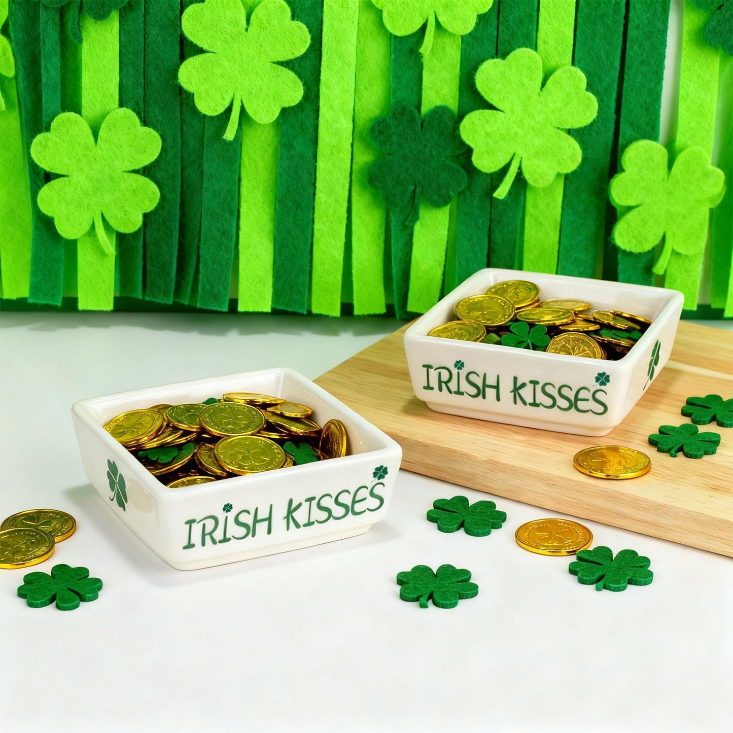 ISTOOLL St Patricks Day Decorations-2pcs Ceramics St Patrick's Day Candy Dish-St Patrick's Candy Storage for Home Kitchen Tiered Tray Table Party Centerpieces Decor