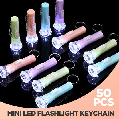 Jexine 50 Pcs Mini Flashlight Keychains Bulk with Lanyard Portable Small Plastic LED Key Chains Flashlights for Night Reading Emergency Hurricane Camping Hiking Party Favors(Pastel Color,Simple)